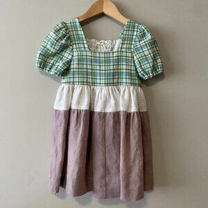Handmade Children's Cotton Linen Green Blue Tarten White Dusty Mauve Dress